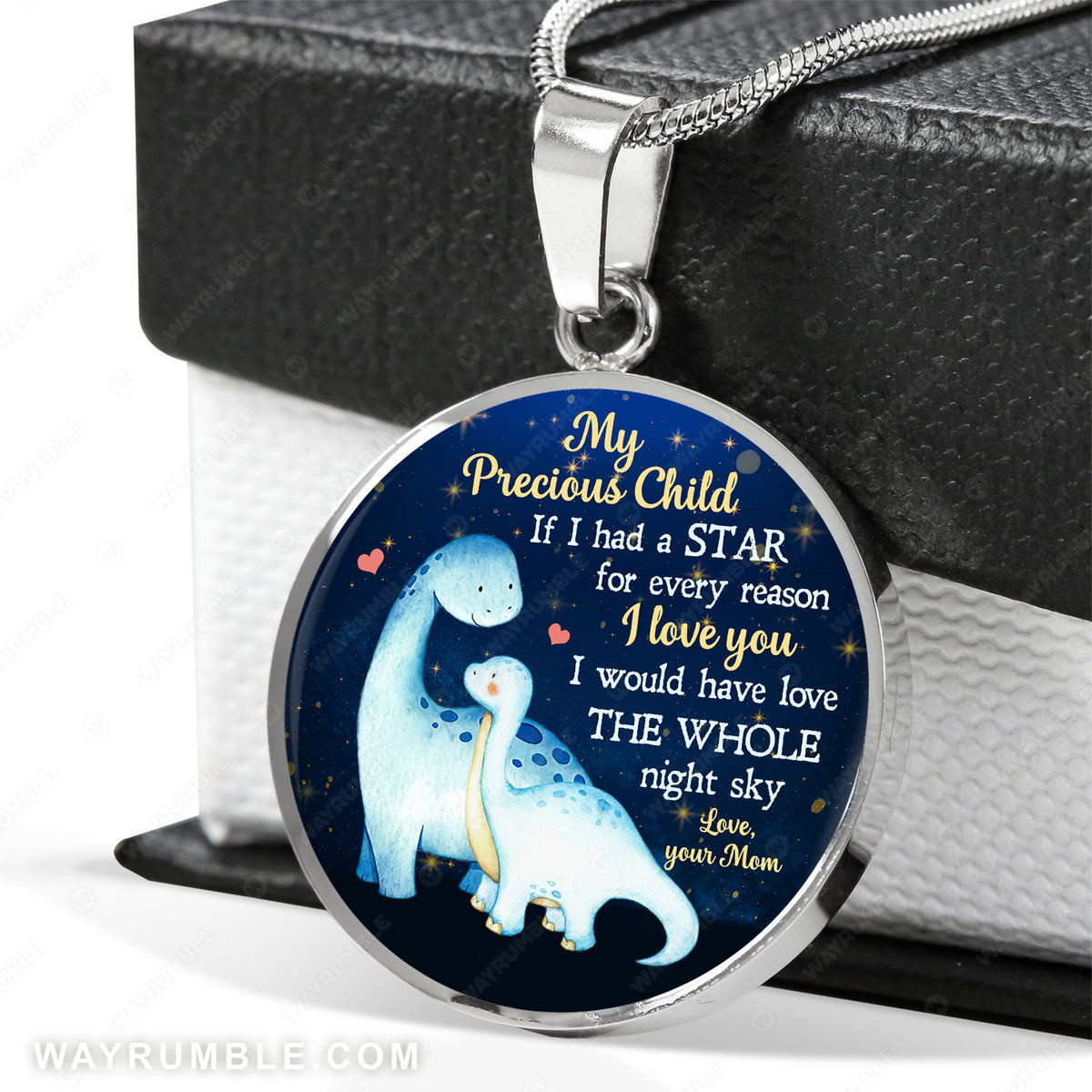 Mom to son, Dinosaur drawing, Night sky, I would have love the whole night sky - Family Circle Necklace