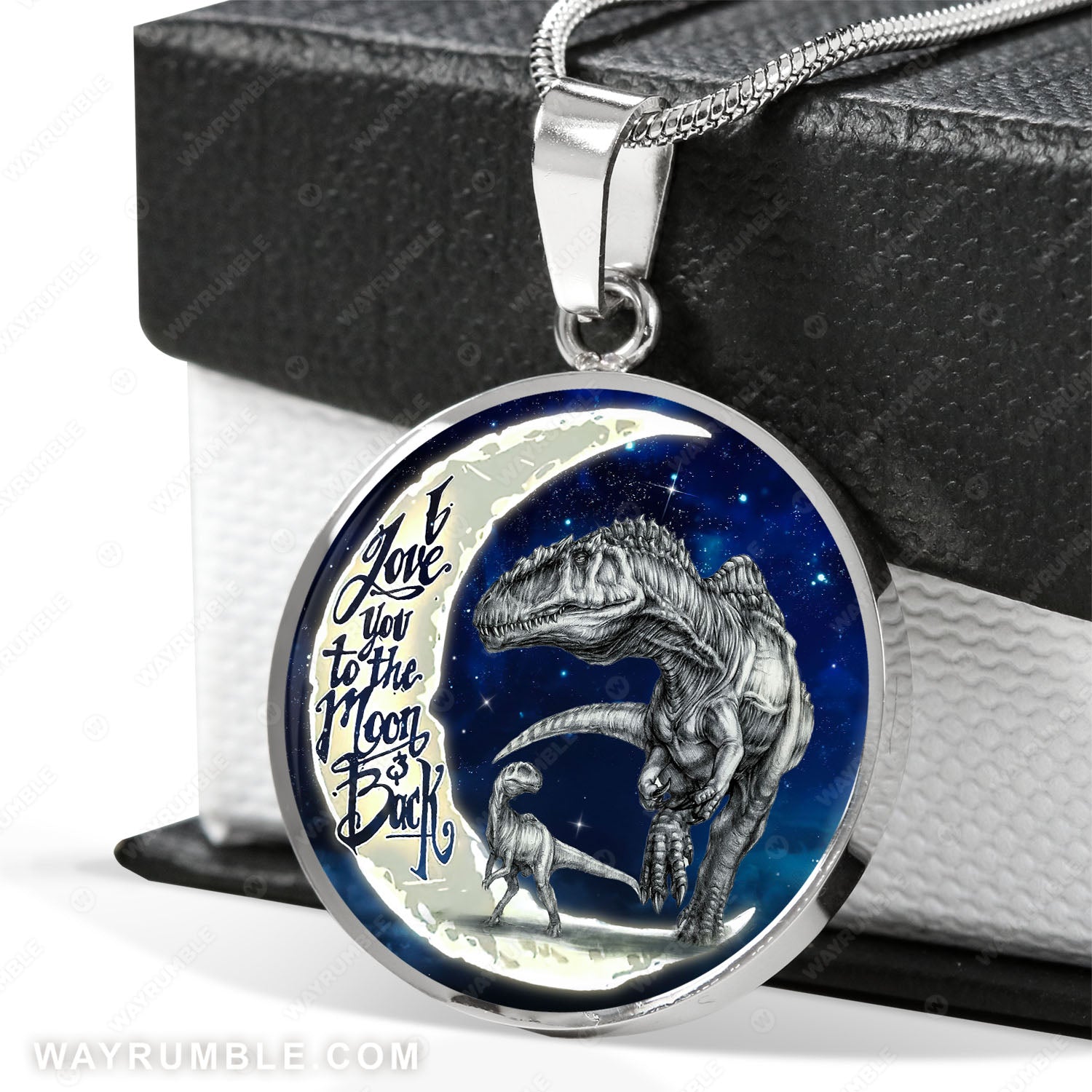 Mom to son, Dinosaur drawing, Full-moon, Galaxy painting, I love you to the moon and back - Family Circle Necklace
