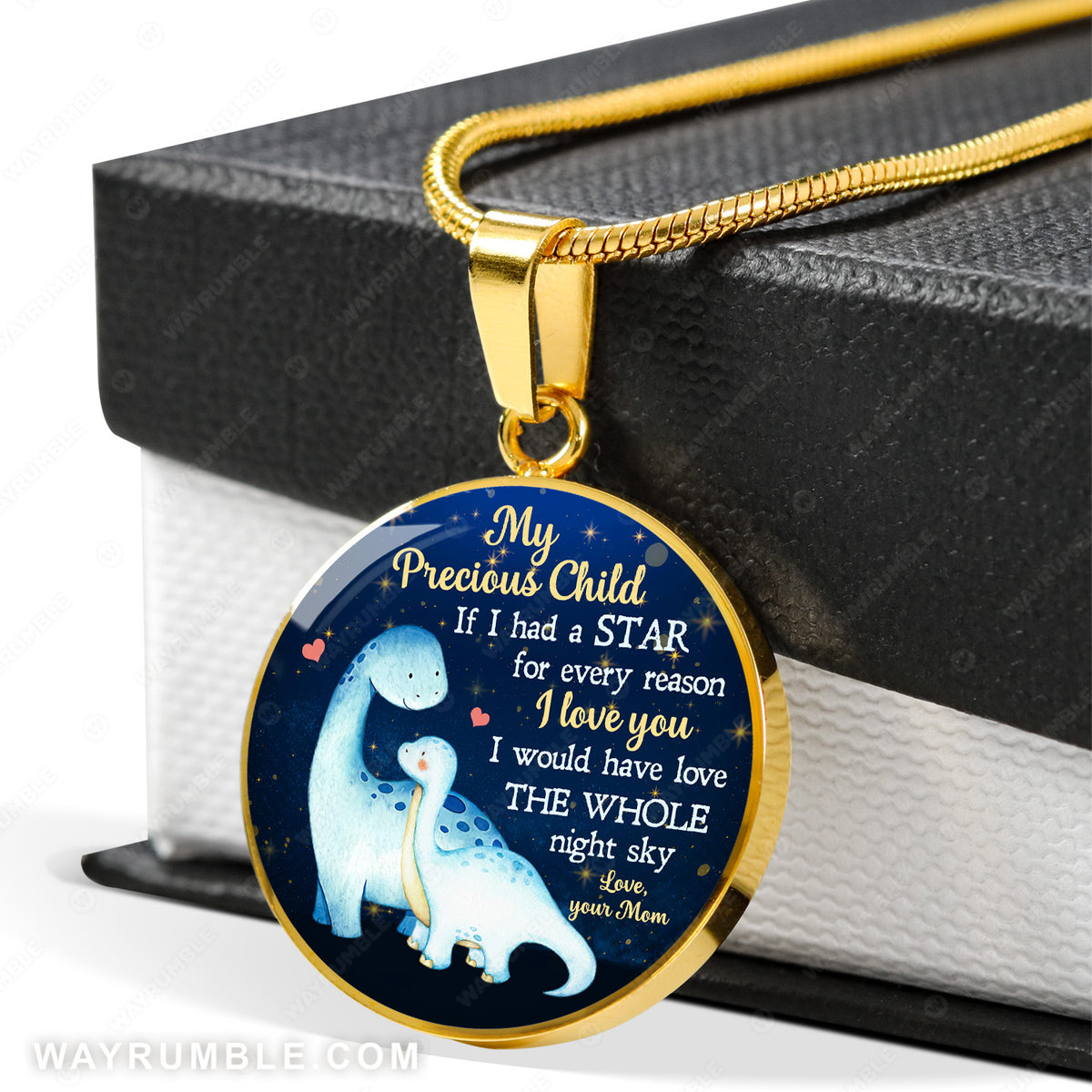 Mom to son, Dinosaur drawing, Night sky, I would have love the whole night sky - Family Circle Necklace