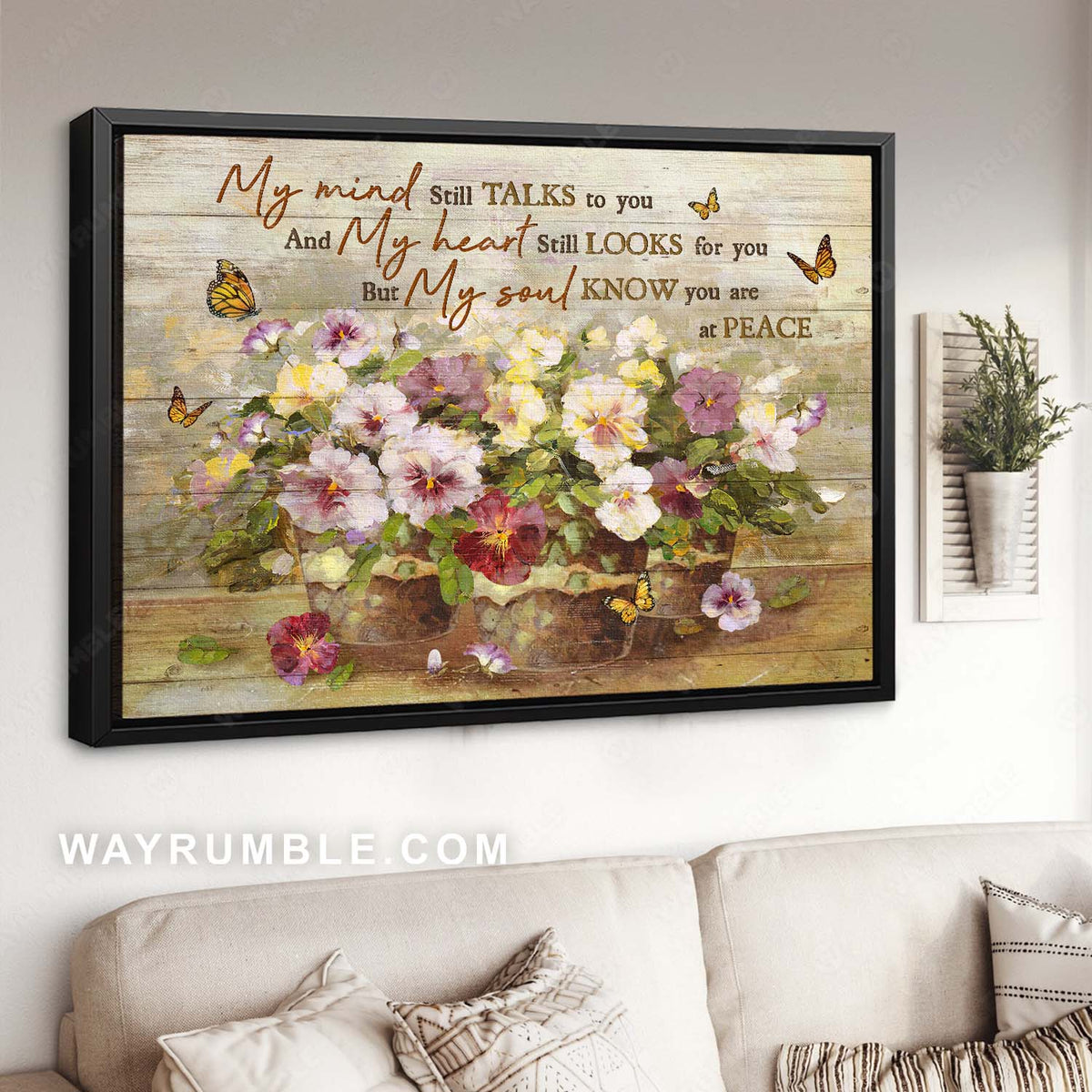 Flower garden, Monarch butterfly, Memorable quote, My mind still talks to you - Jesus Landscape Canvas Prints, Home Decor Wall Art
