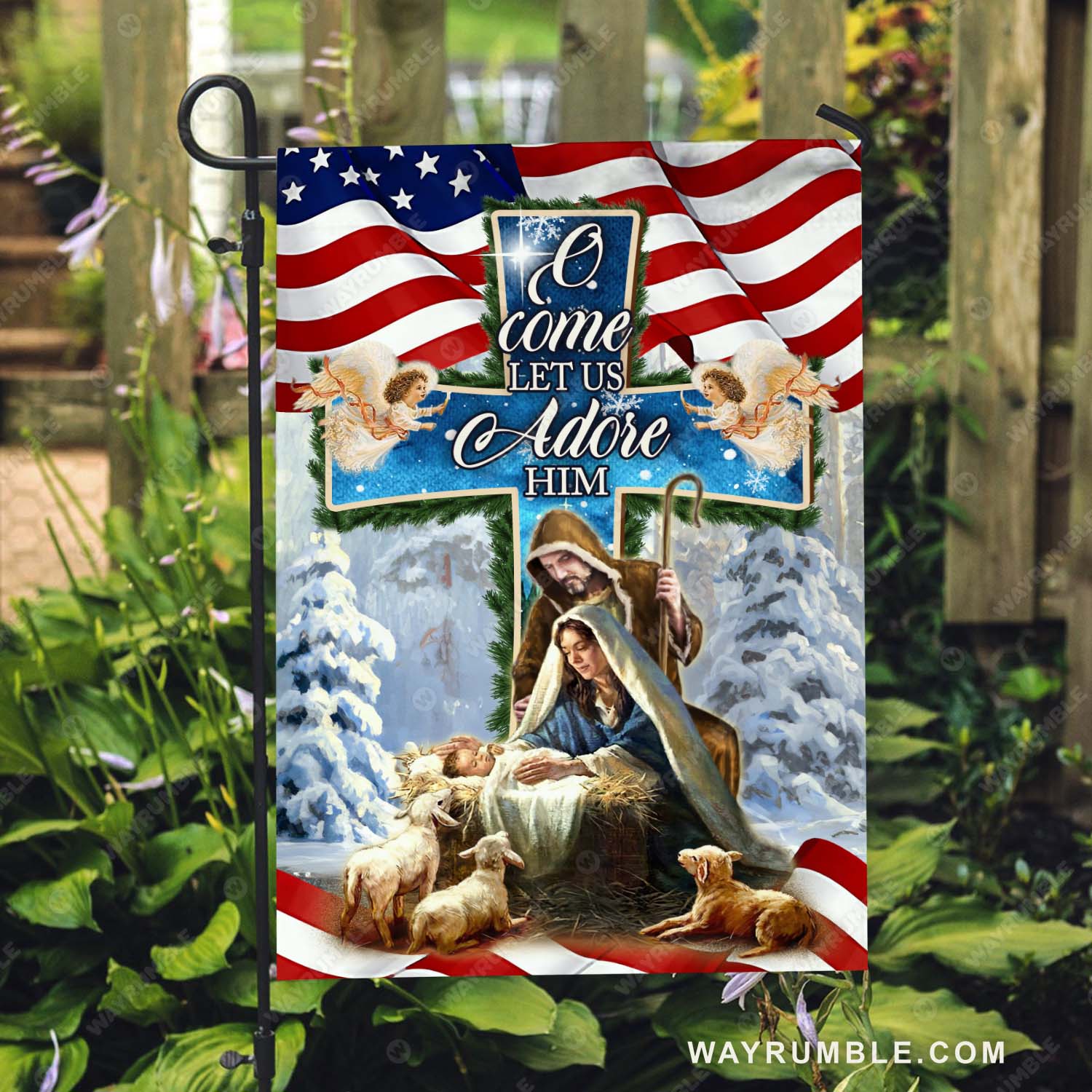 Lamb of God, American flag, Angel drawing, O come Let us adore him - Jesus Flag