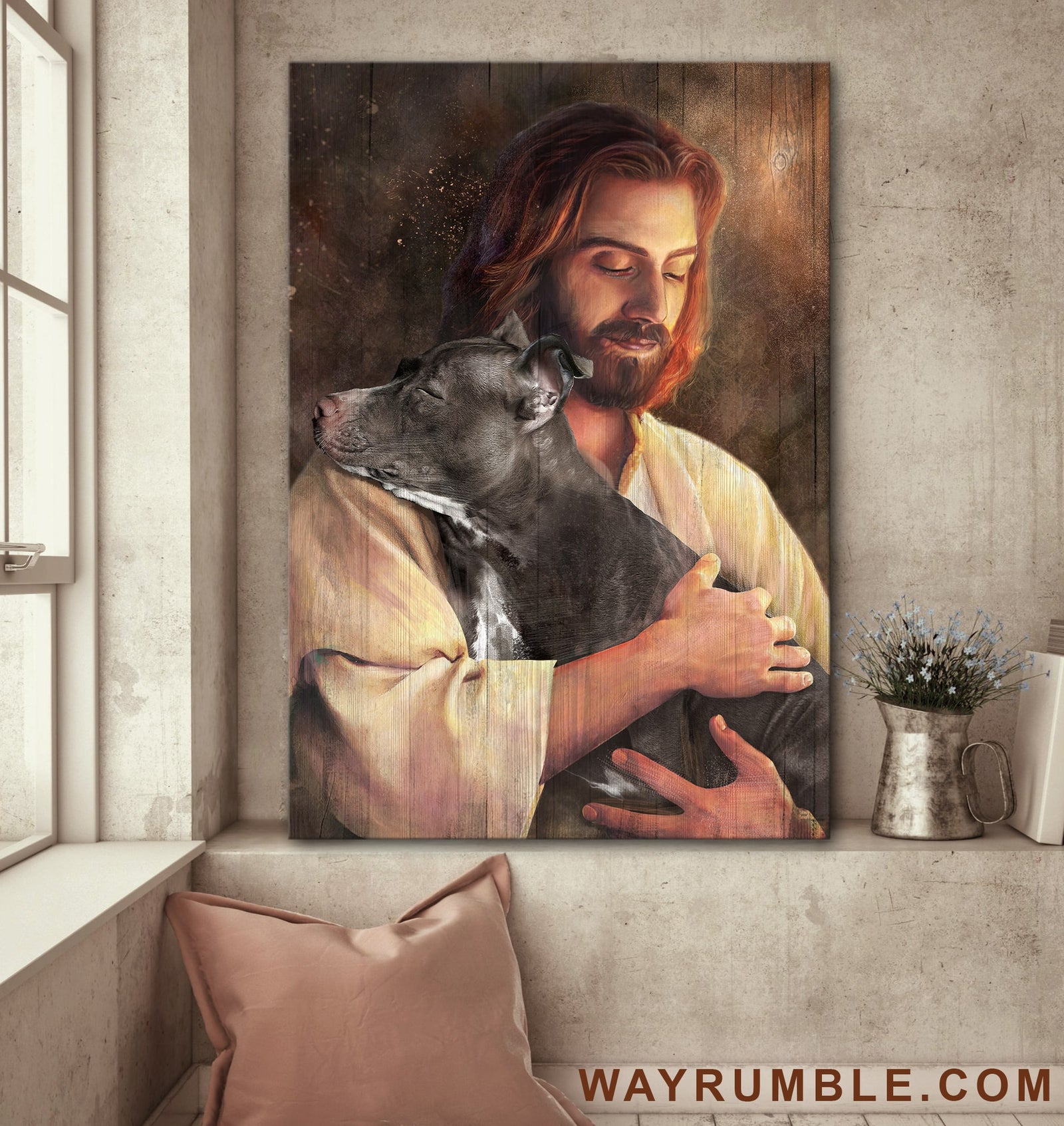 Pit Bull, Jesus painting, In his arms - Jesus Portrait Canvas Prints, Wall Art