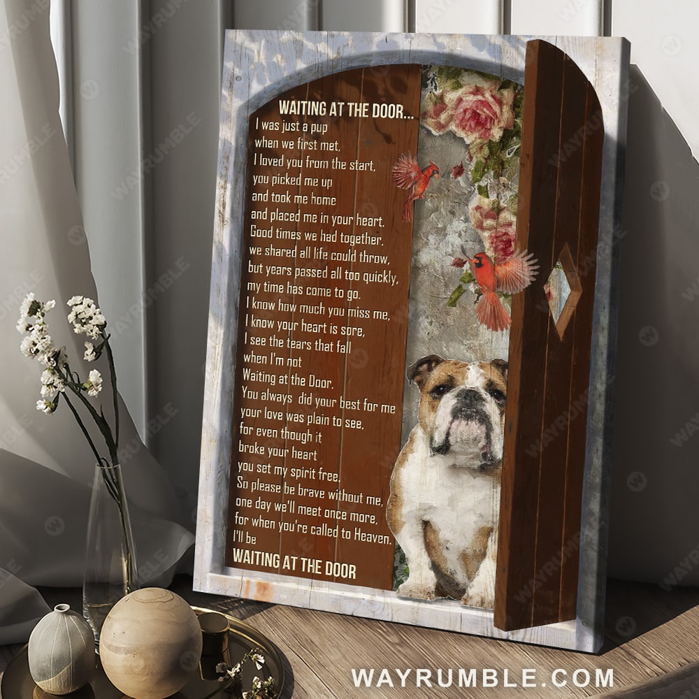 Pitbull drawing, Rose garden, Red cardinal, Wooden window, Waiting at the door - Pitbull Portrait Canvas Prints, Wall Art