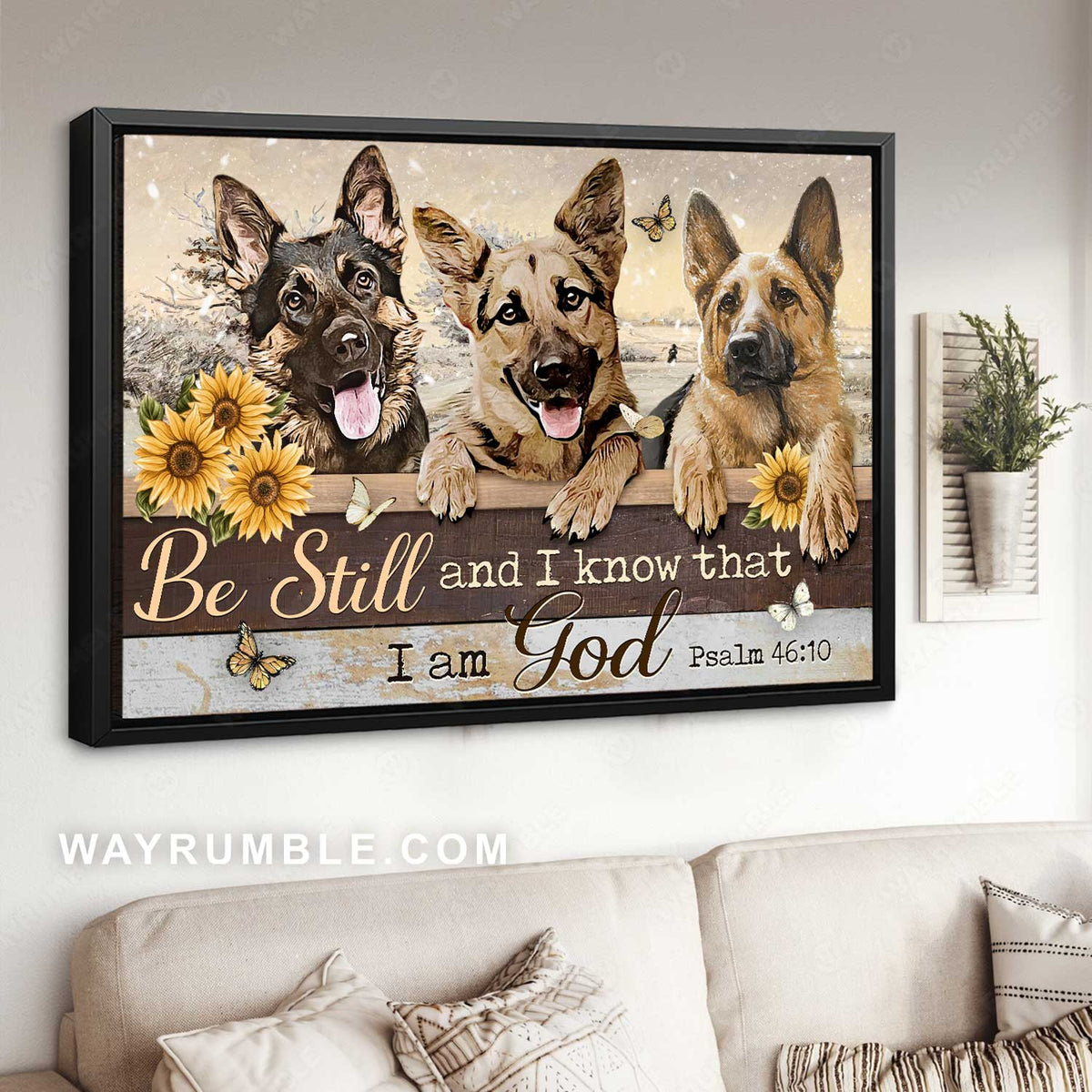 German Shepherd, Sunflower, Lovely snowfall, Be still and know that I am God - Jesus Landscape Canvas Prints, Home Decor Wall Art