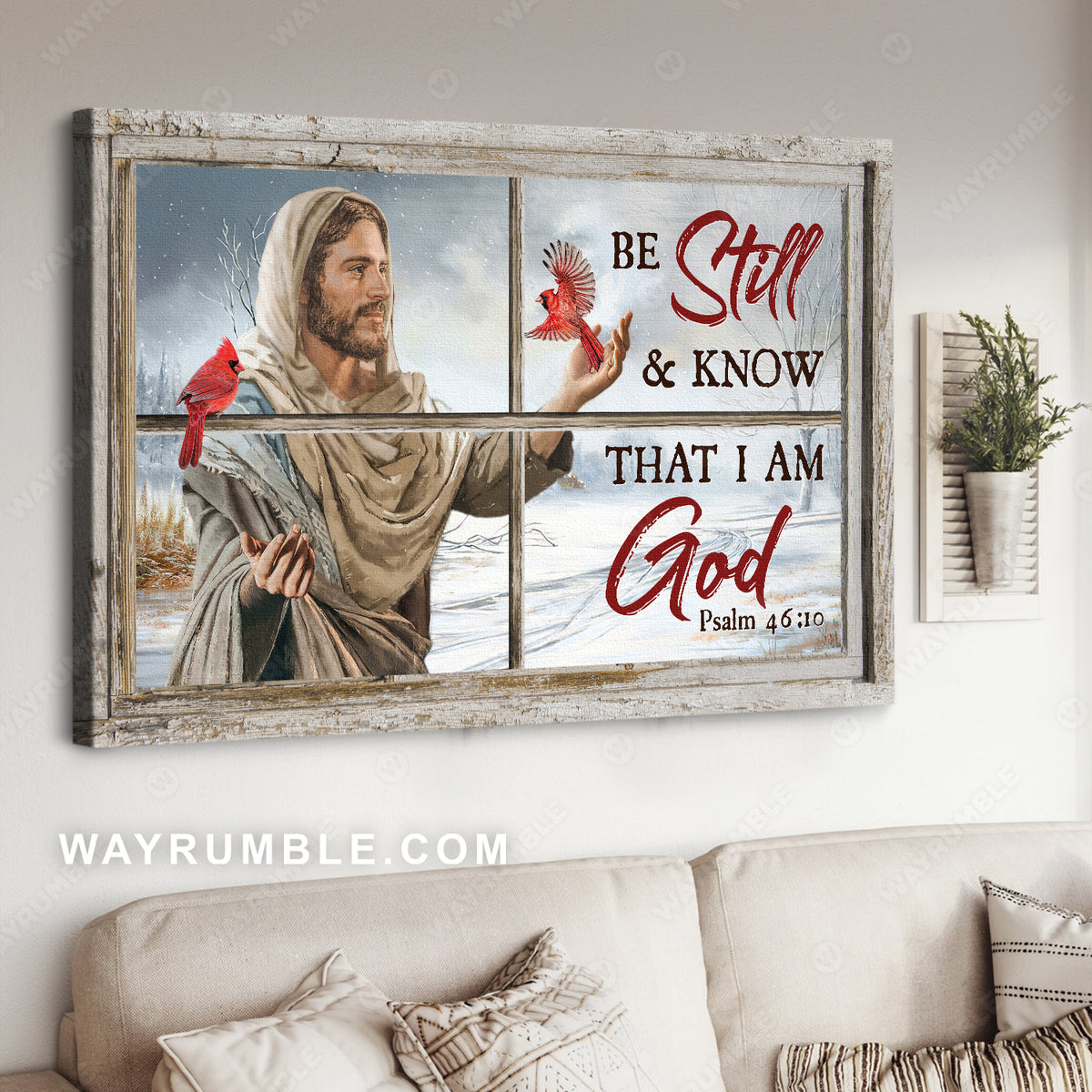 Jesus painting, Red cardinal, Snow valley, Be still &amp; know that I am God - Jesus Landscape Canvas Prints, Christian Wall Art