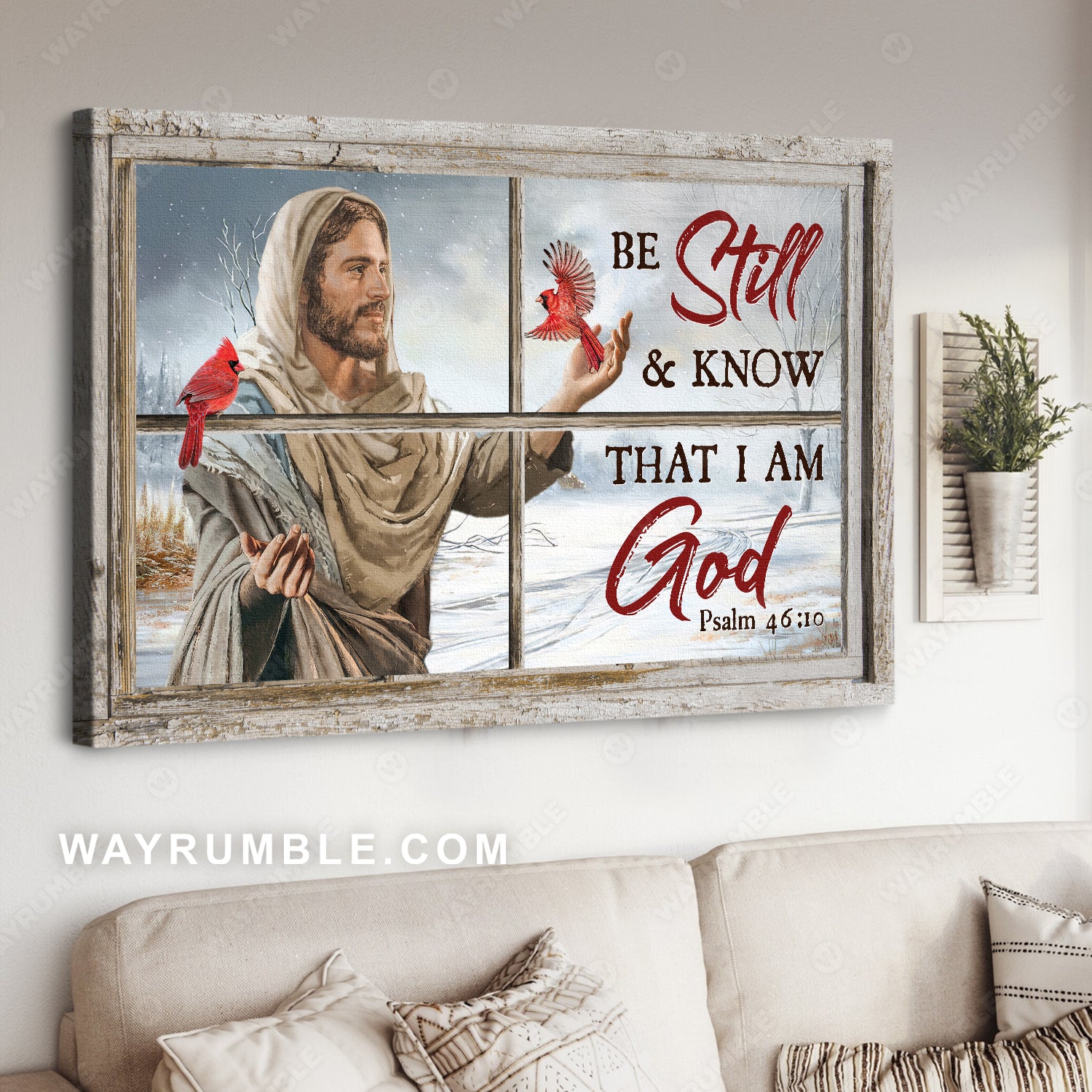 Jesus painting, Red cardinal, Snow valley, Be still & know that I am God - Jesus Landscape Canvas Prints, Christian Wall Art