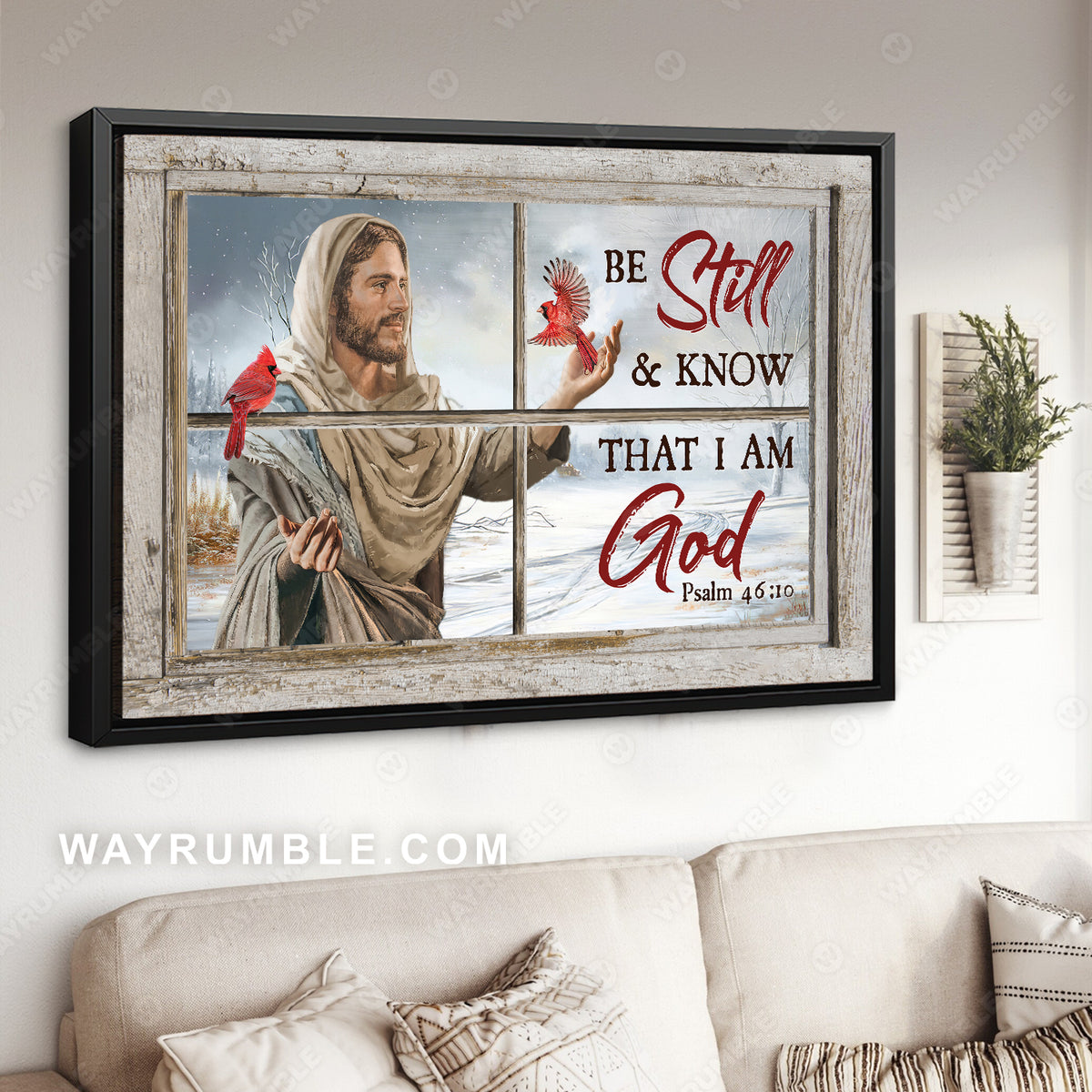 Jesus painting, Red cardinal, Snow valley, Be still &amp; know that I am God - Jesus Landscape Canvas Prints, Christian Wall Art