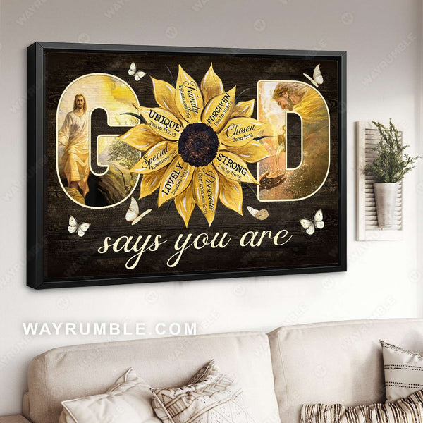 Sunflower painting, Jesus Christ, White butterfly, God says you are ...