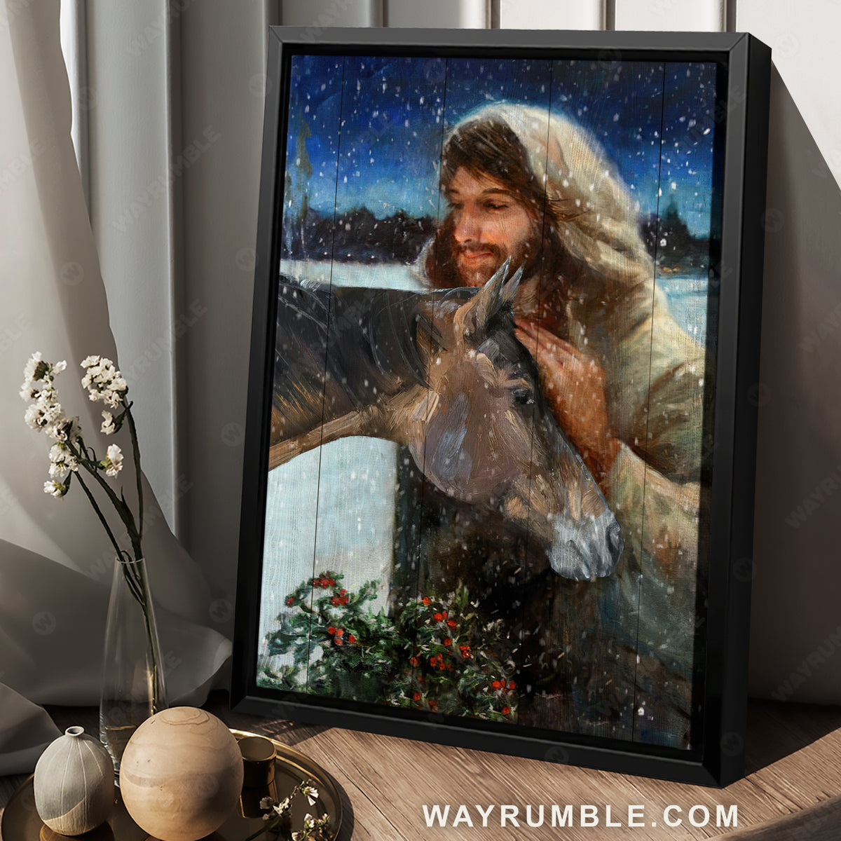 Brown horse, Jesus painting, Cranberry drawing, In the snowday - Jesus Portrait Canvas Prints, Christian Wall Art