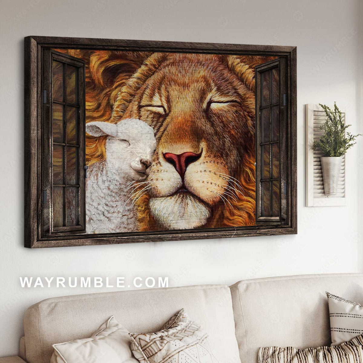 Jesus, Lion of Judah, Sheep, Window - Jesus Landscape Canvas Prints, Wall Art