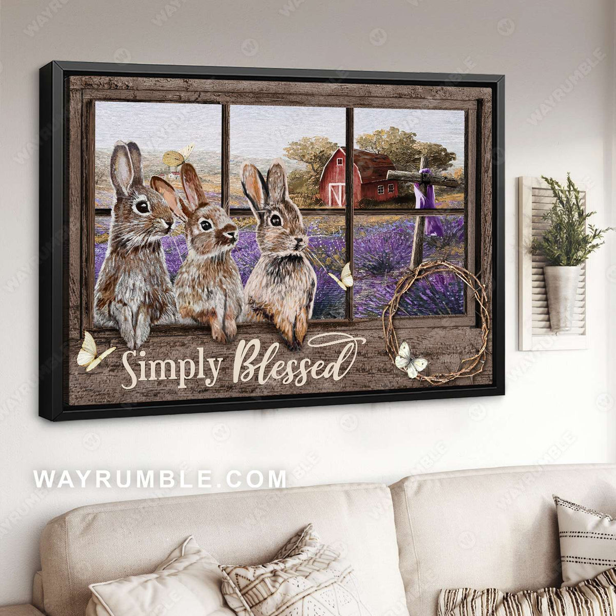Rabbits drawing, Old barn, Cross, Lavender, Simply blessed - Jesus Landscape Canvas Prints, Christian Wall Art