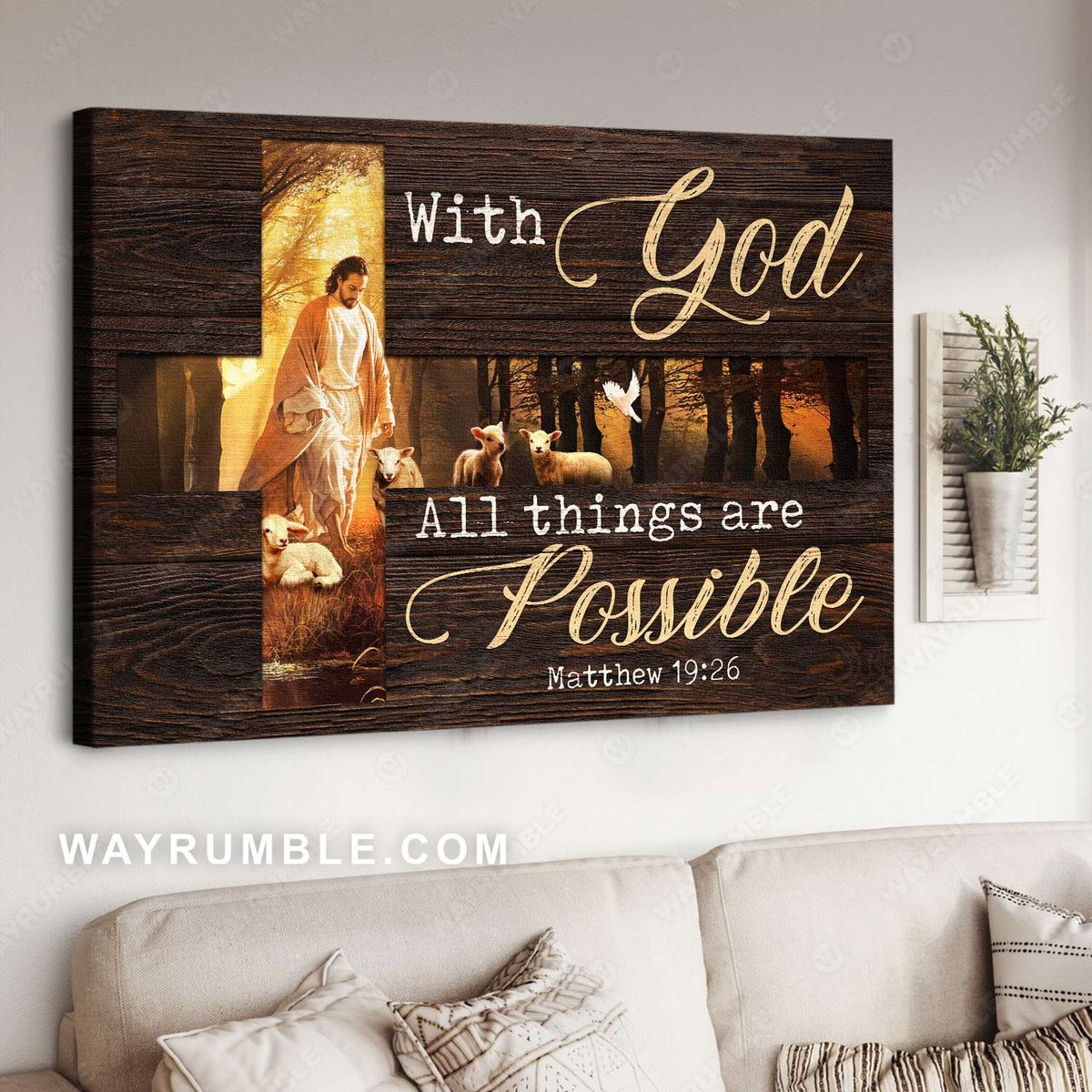 Walking with Jesus, Cross symbol, The Lamb of God, With God, All things are possible - Jesus Landscape Canvas Prints, Christian Wall Art