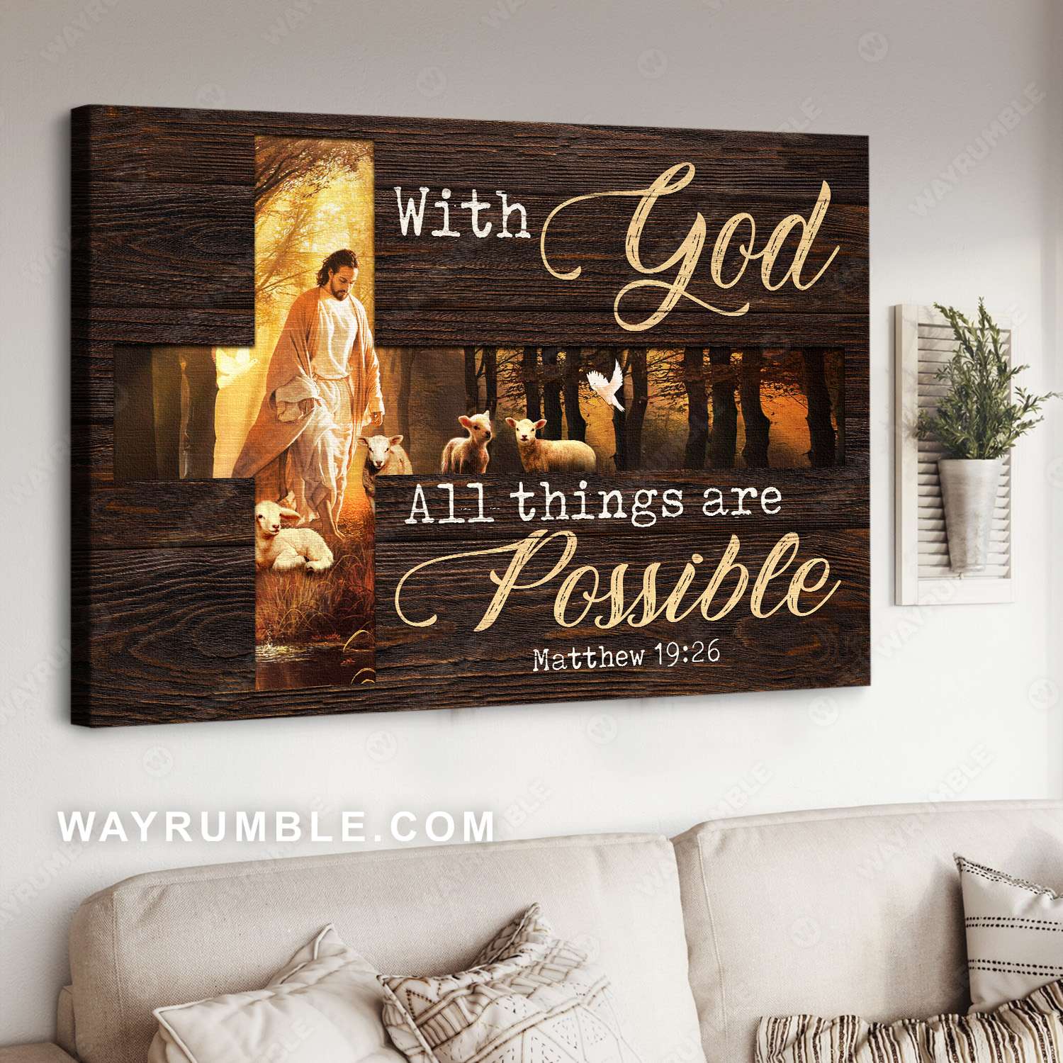 Walking with Jesus, Cross symbol, The Lamb of God, With God, All things are possible - Jesus Landscape Canvas Prints, Christian Wall Art