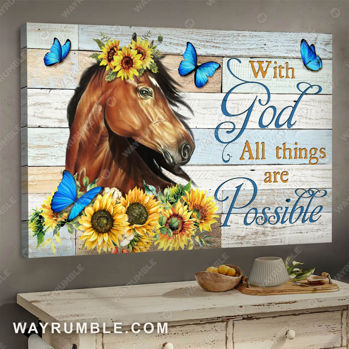 Beautiful horse painting, Sunflower drawing, With God all things are possible - Jesus Landscape Canvas Prints, Wall Art