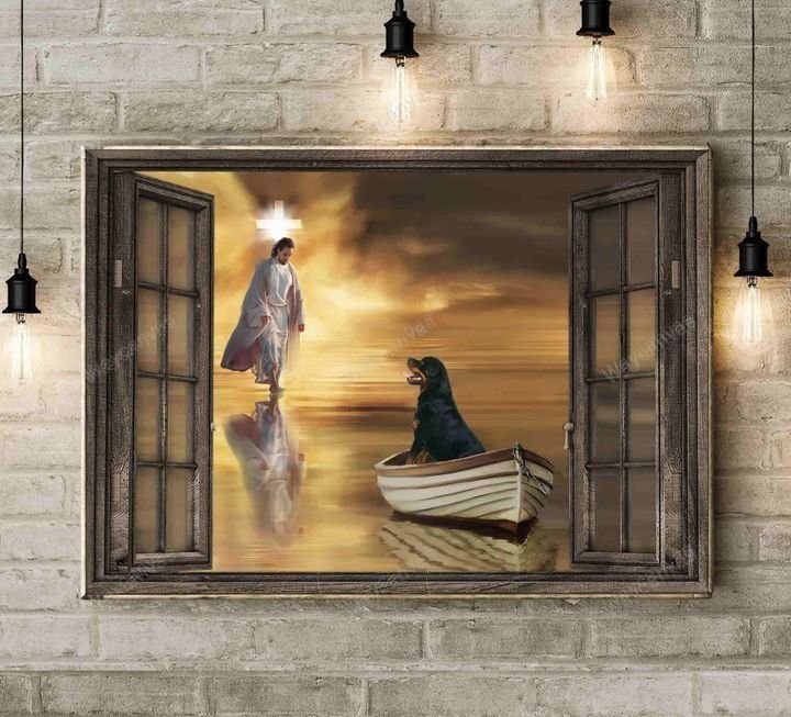 Jesus Painting, Rottweiler, Boat on the river, Through the windows - Rottweiler Landscape Canvas Prints, Wall Art
