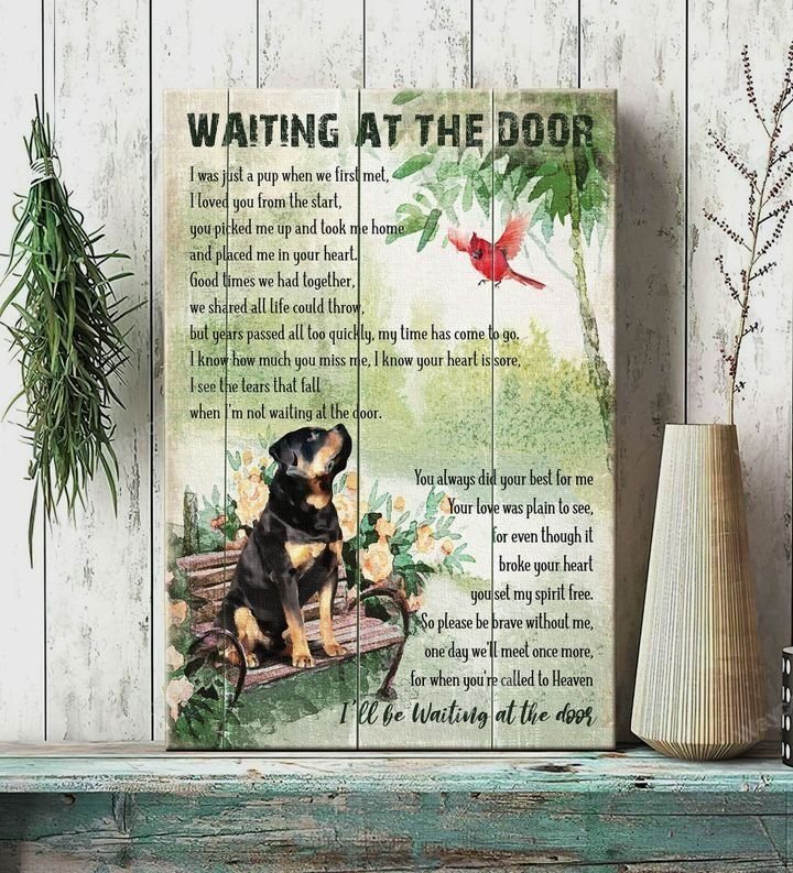 Rottweiler, Red cardinal, Wooden chair, I'll be waiting at the door - Rottweiler Portrait Canvas Prints, Wall Art