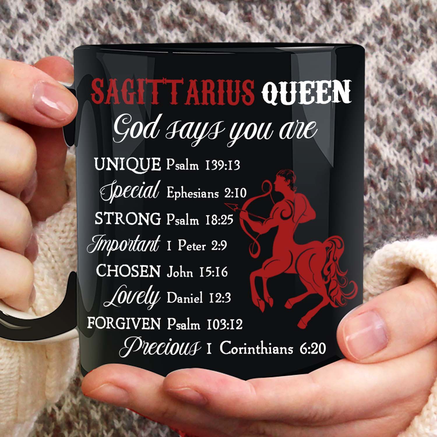 Sagittarius Queen, God says you are unique - Jesus, Zodiac Signs Black Mug