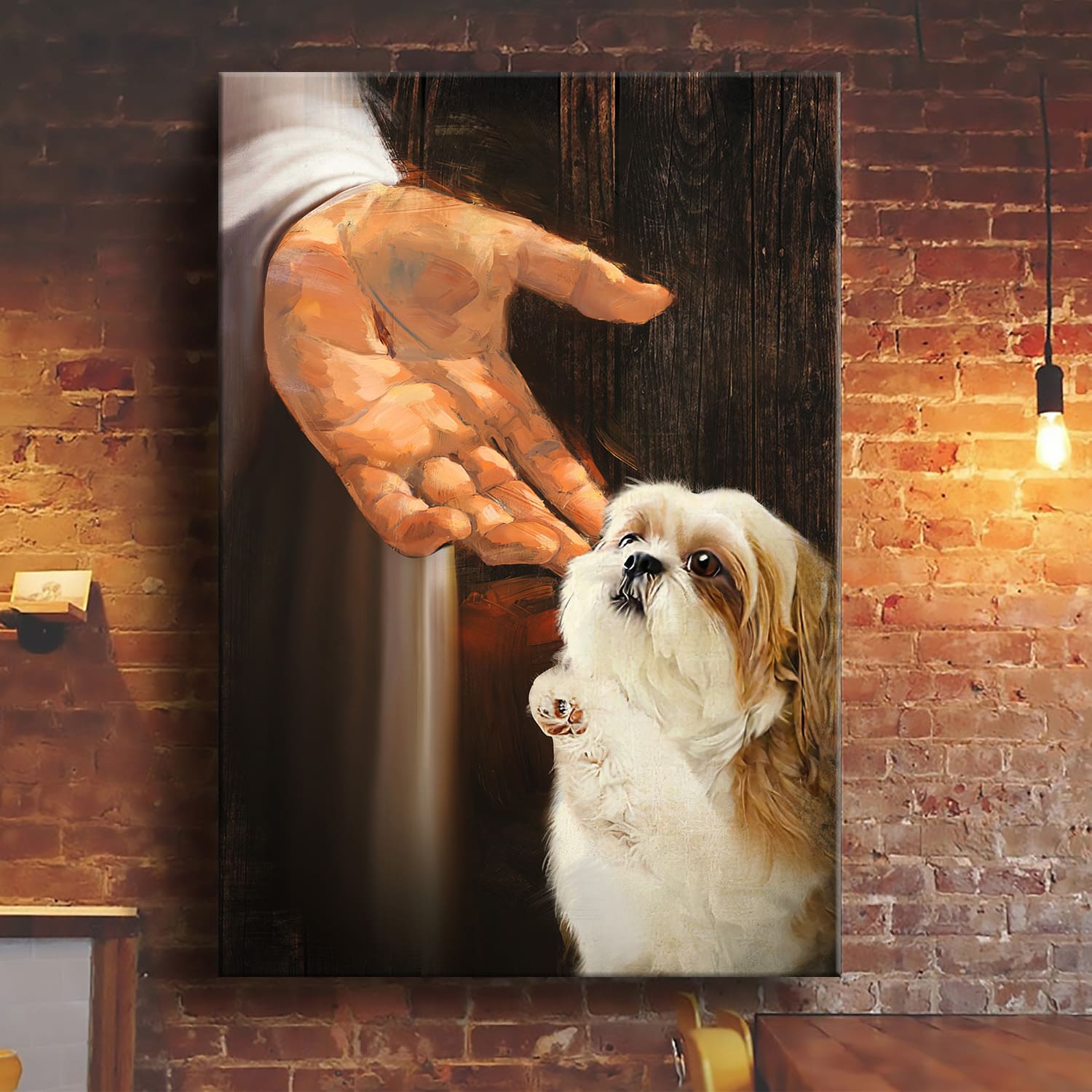 Shih Tzu puppies, Jesus hand - Jesus Portrait Canvas Prints, Wall Art