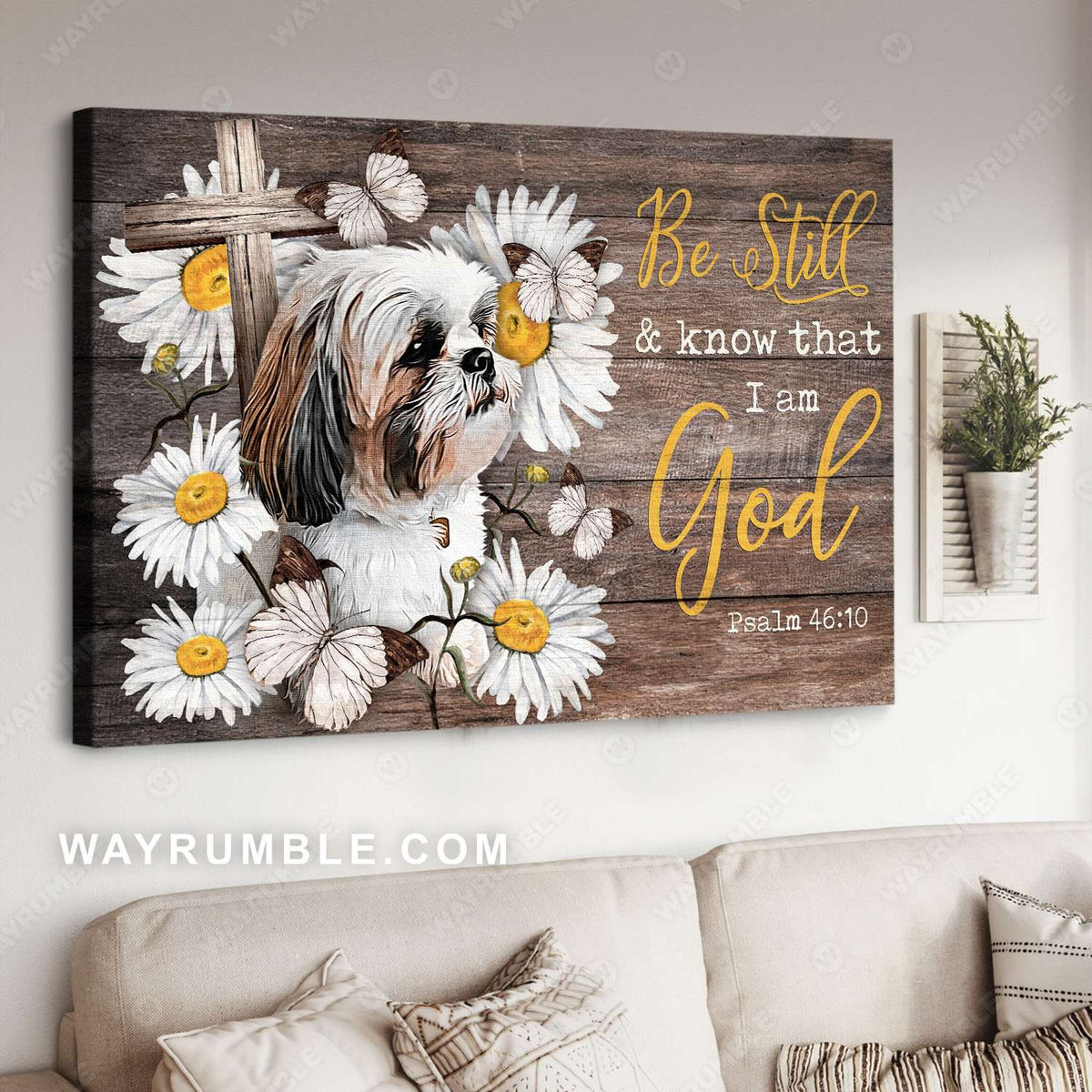 Shihtzu drawing, Be still and know that I am God - Dog Landscape Canvas Prints, Wall Art