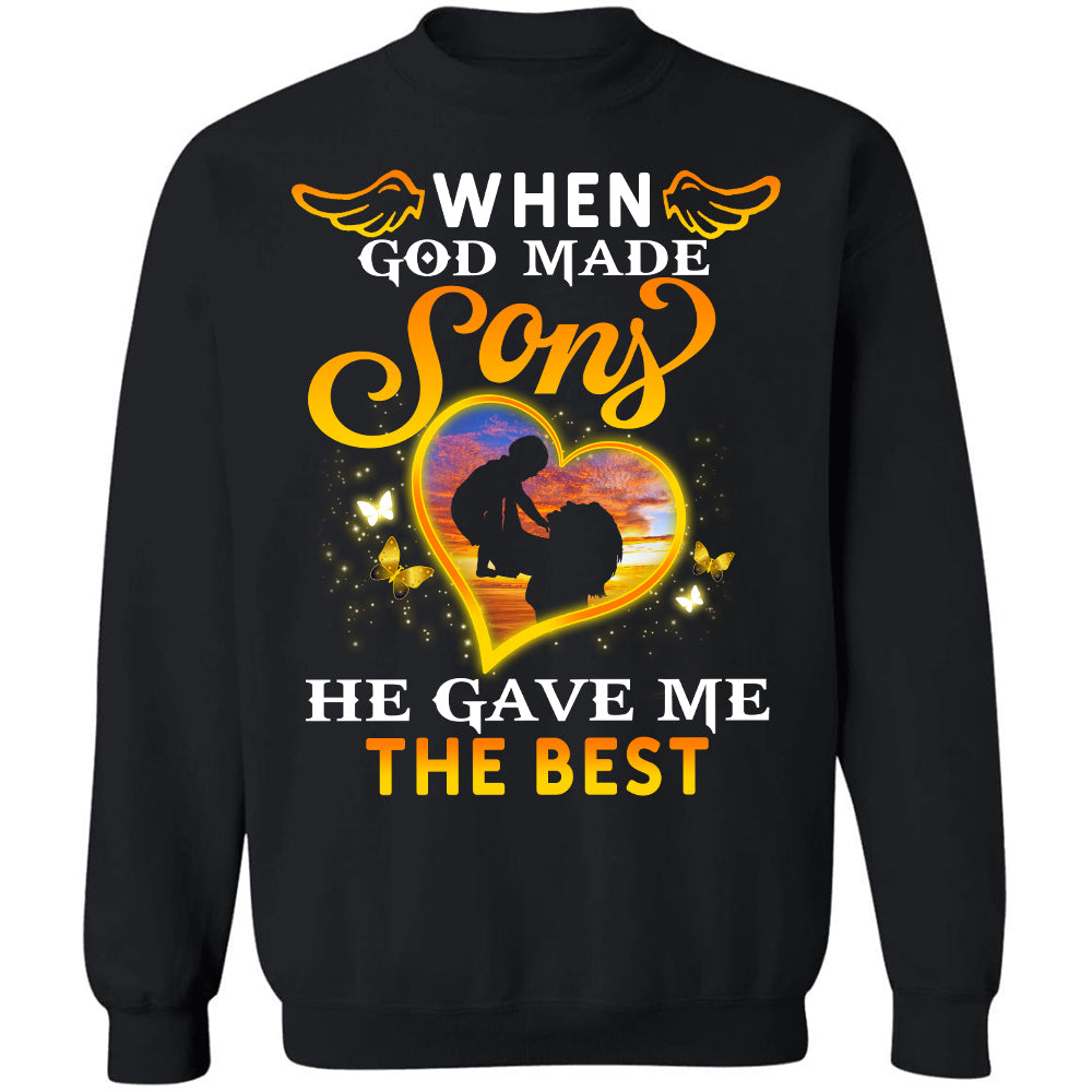 Mom and son silhouette, Sunset, When God made sons, He gave me the best - Family Apparel