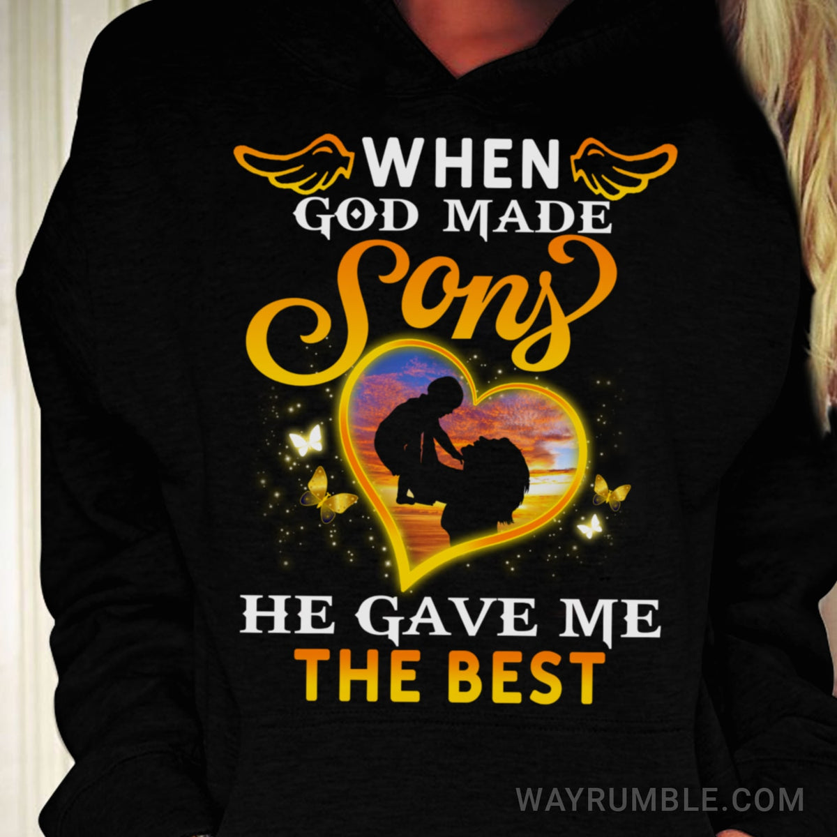 Mom and son silhouette, Sunset, When God made sons, He gave me the best - Family Black Apparel