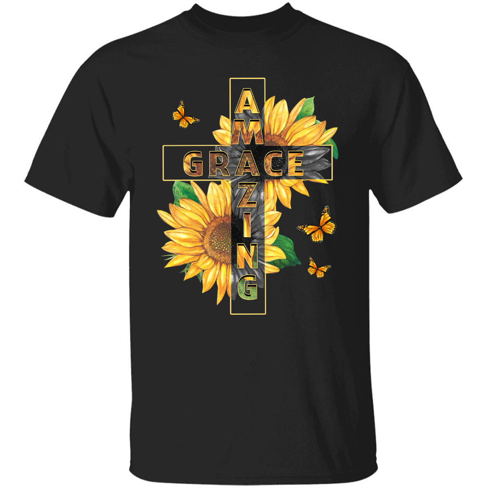 Sunflower, The cross, Amazing Grace - Jesus Black Apparel