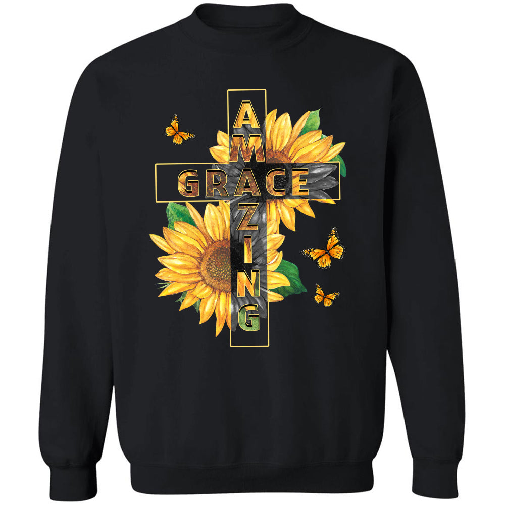 Sunflower, The cross, Amazing Grace - Jesus Black Apparel
