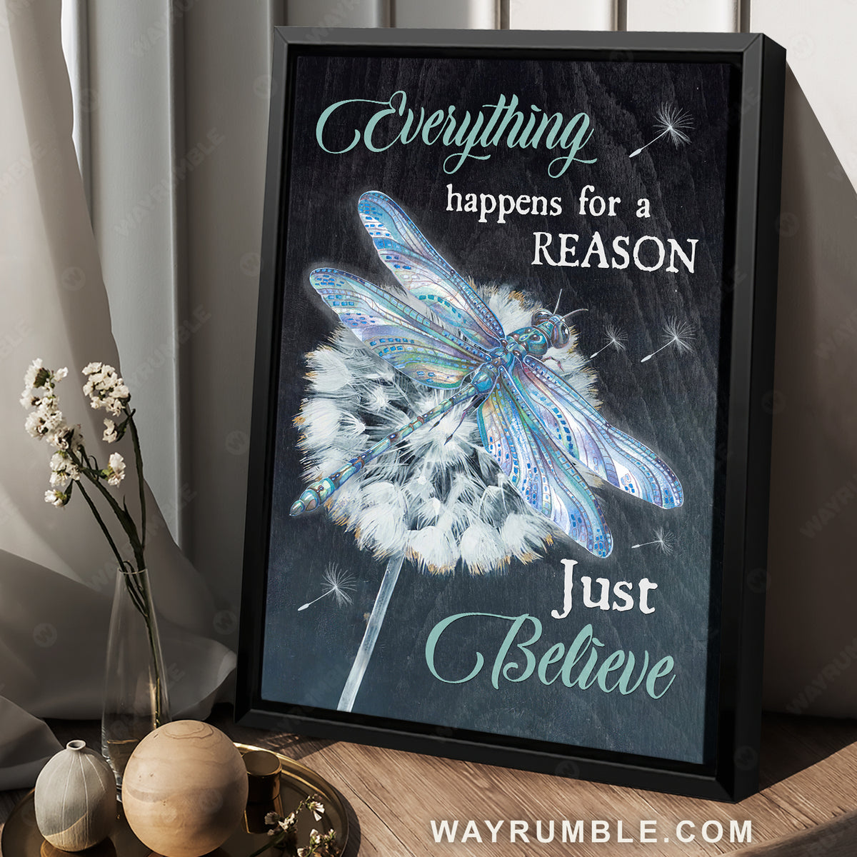 Jesus, Dragonfly, Dandelion - Just Believe Portrait Canvas Prints, Wall Art