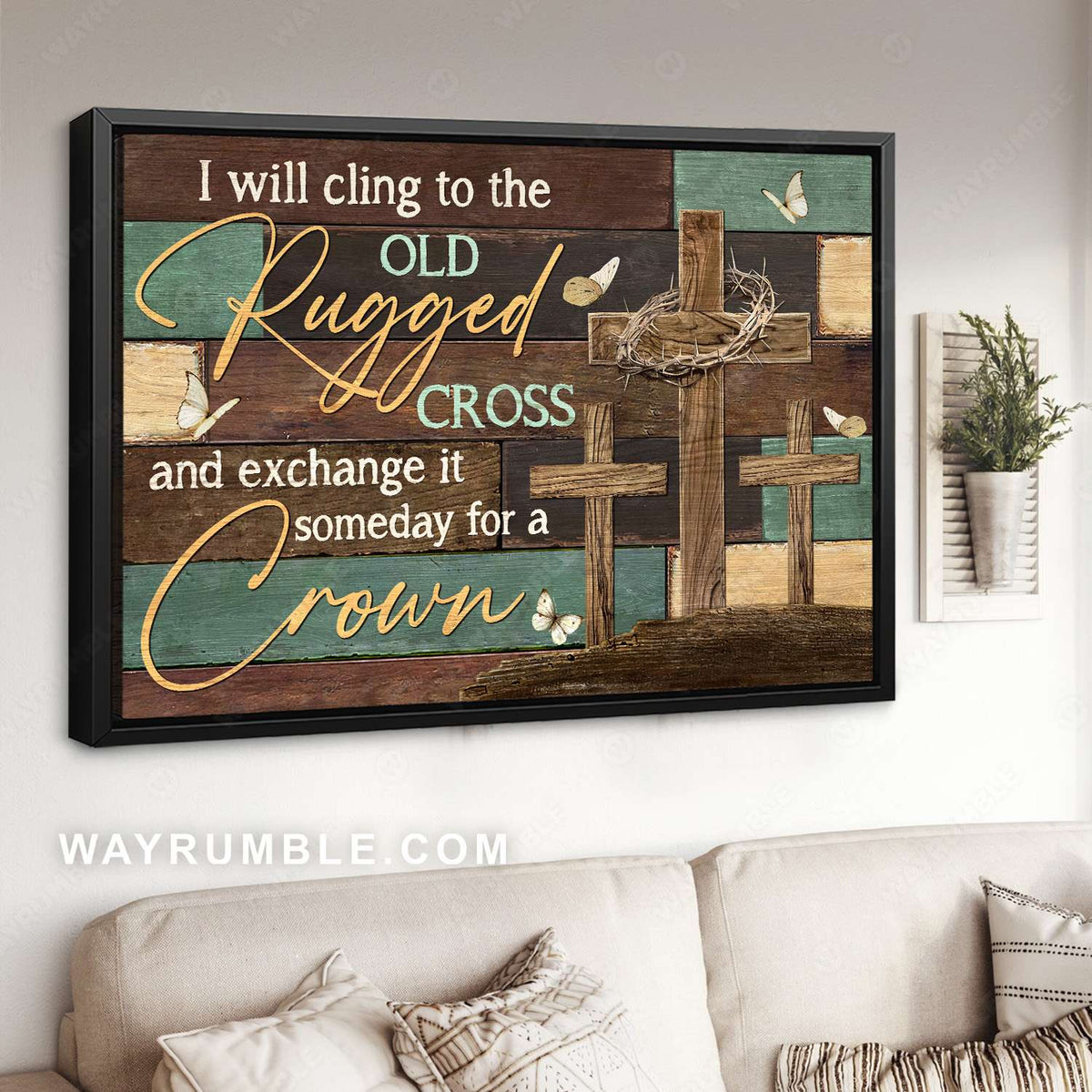 Old rugged cross, Thorn crown, Wooden blocks, I will cling to the old rugged cross - Jesus Landscape Canvas Prints, Christian Wall Art