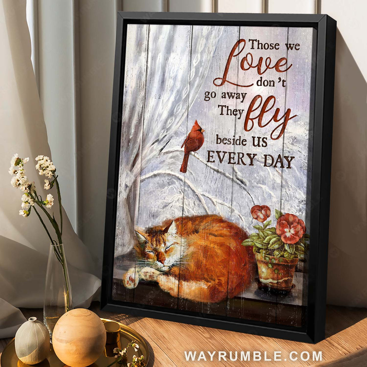 Cat painting, Red cardinal, Flower pot, Those we love don&#39;t go away - Jesus Portrait Canvas Prints, Home Decor Wall Art