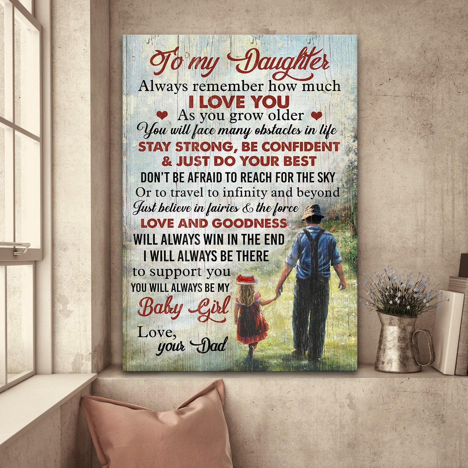 Dad to daughter, Walking on Grassland, You will always be my daughter - Family Portrait Canvas Prints, Wall Art