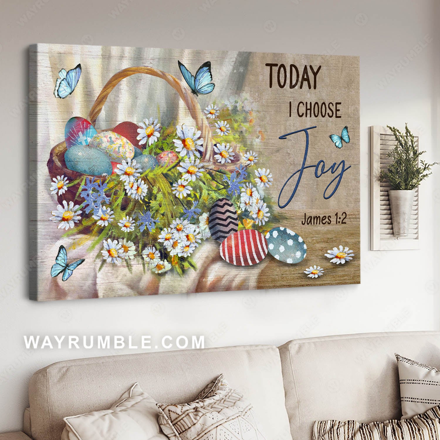 Colorful Easter Egg, Beautiful Flower, Blue Butterfly, Today I choose joy - Jesus Landscape Canvas Prints, Christian Wall Art