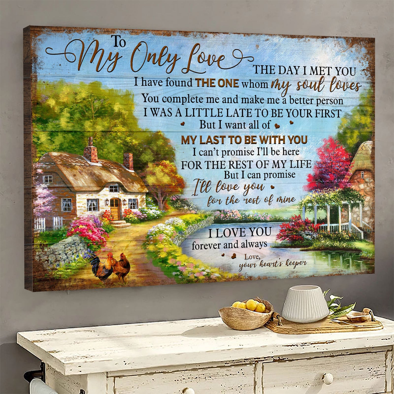 Beautiful Village, Peaceful life, Chicken, I can promise to love you for the rest of my life - Couple Landscape Canvas Prints, Wall Art