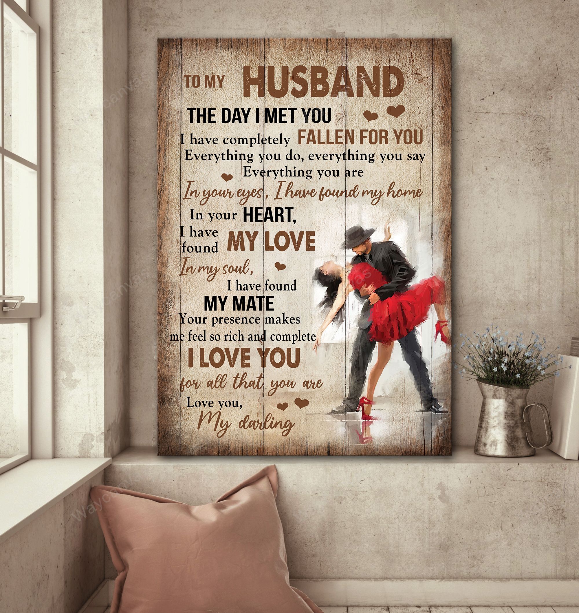 To my husband, Couple dancing, Vintage frame, I love you for all that you are - Couple Portrait Canvas Prints, Wall Art