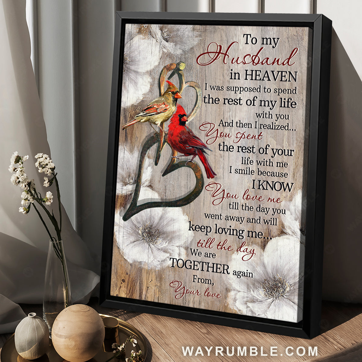 To my husband, Jasmine flower, Cardinal couple, I smile because I know you love me - Family Portrait Canvas Prints, Wall Art