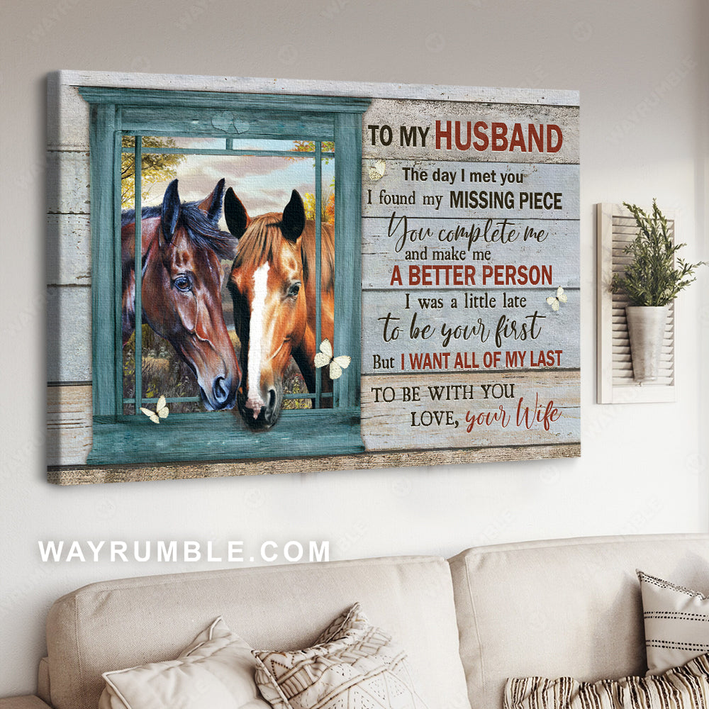 To my husband, Watercolor horse, Blue window, The day I met you - Family Landscape Canvas Prints, Wall Art