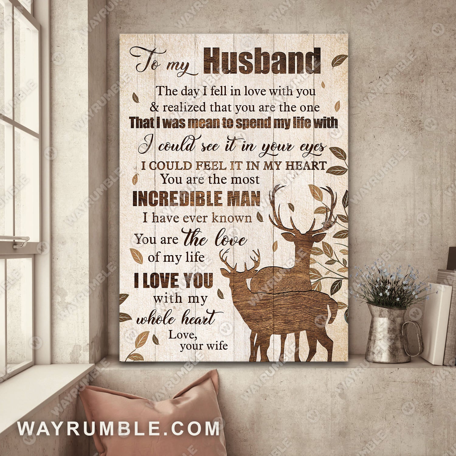 To my husband, Beautiful deer drawing, I love you with my whole heart - Couple Portrait Canvas Prints, Wall Art