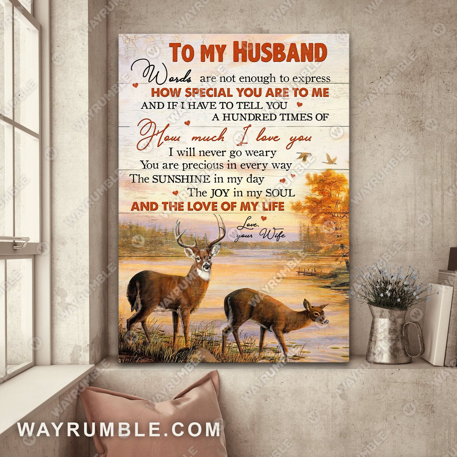 To my husband, Brown deer drawing, Autumn painting, You are precious in everyday - Couple Portrait Canvas Prints, Wall Art