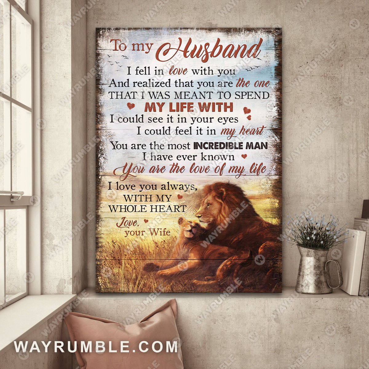 To my husband, Lion artwork, You are the love of my life - Couple Portrait Canvas Prints, Wall Art