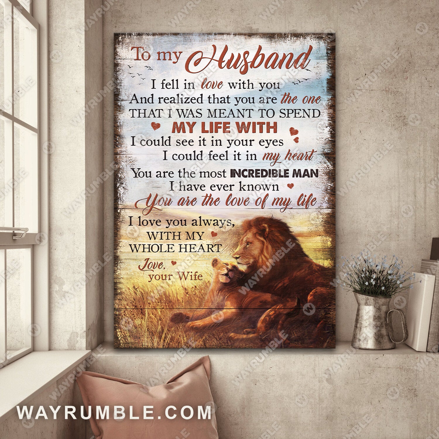 To my husband, Lion artwork, You are the love of my life - Couple Portrait Canvas Prints, Wall Art