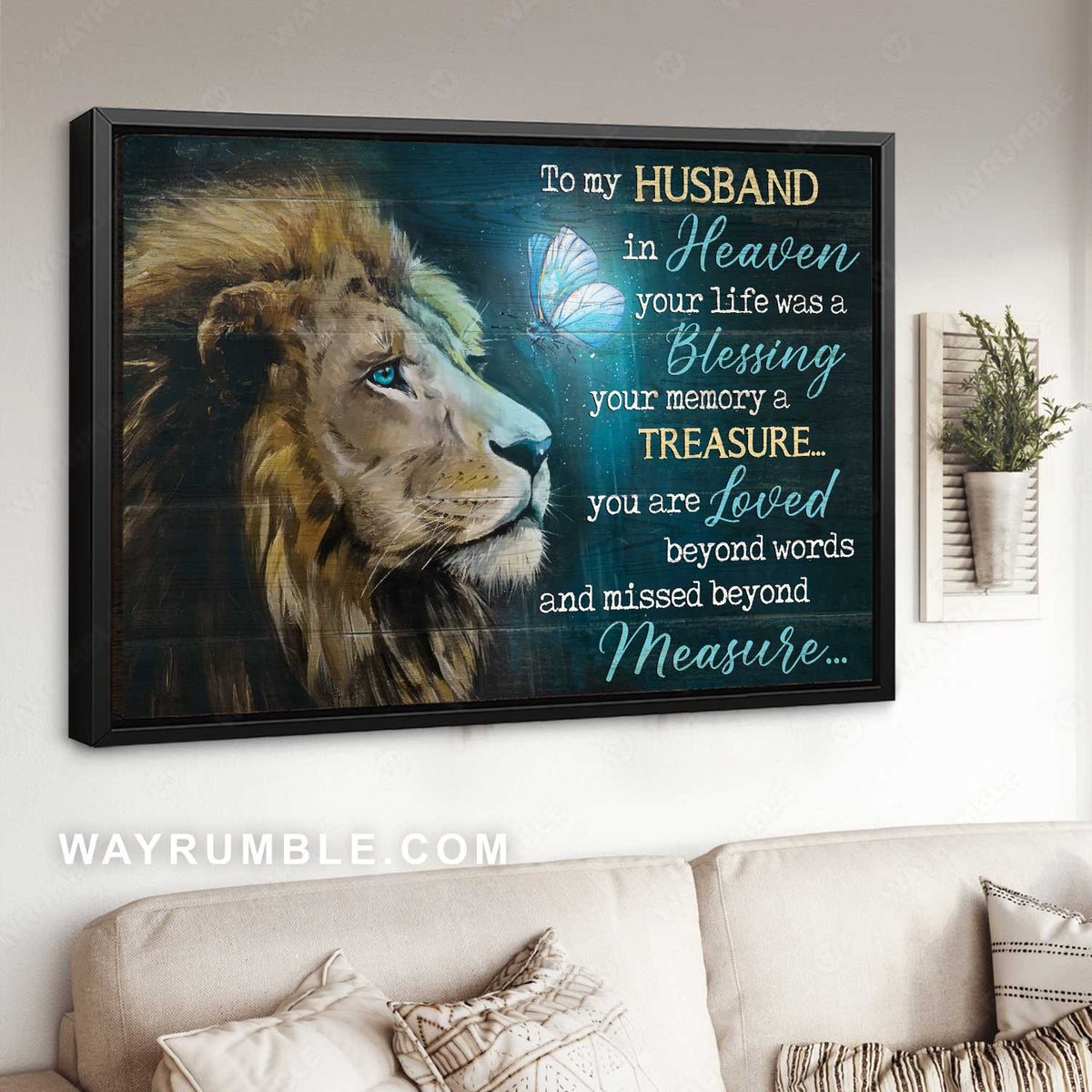 To my husband, Watercolor lion, Pretty butterfly, To my husband in heaven - Family Landscape Canvas Prints, Wall Art
