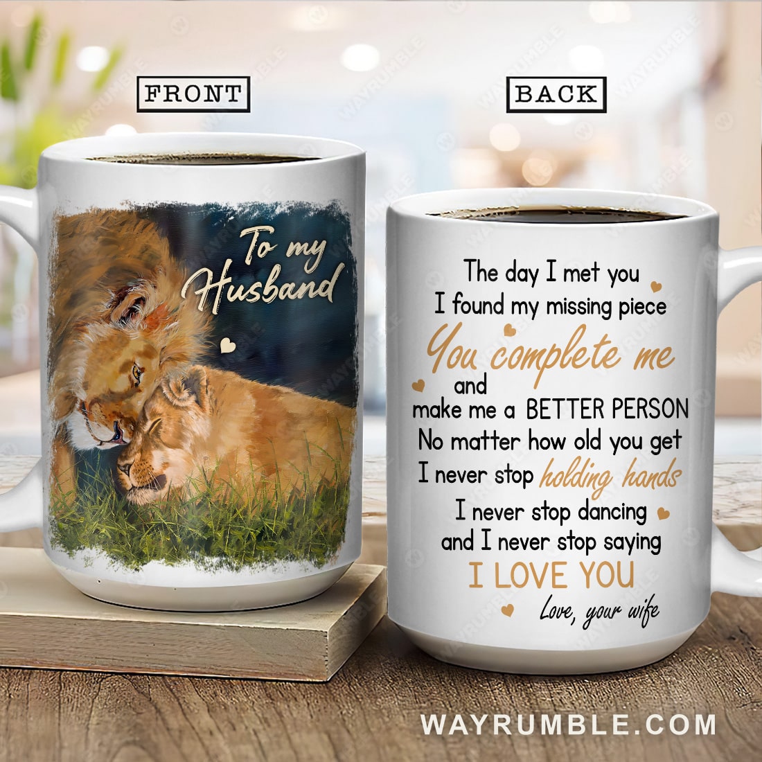 To my husband, Watercolor lion, Beautiful night, I never stop saying I love you - Family White Mug