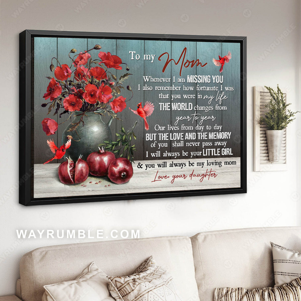 Daughter to mom, Flower vase, Vintage drawing, You will always be my loving mom - Family Landscape Canvas Prints, Wall Art