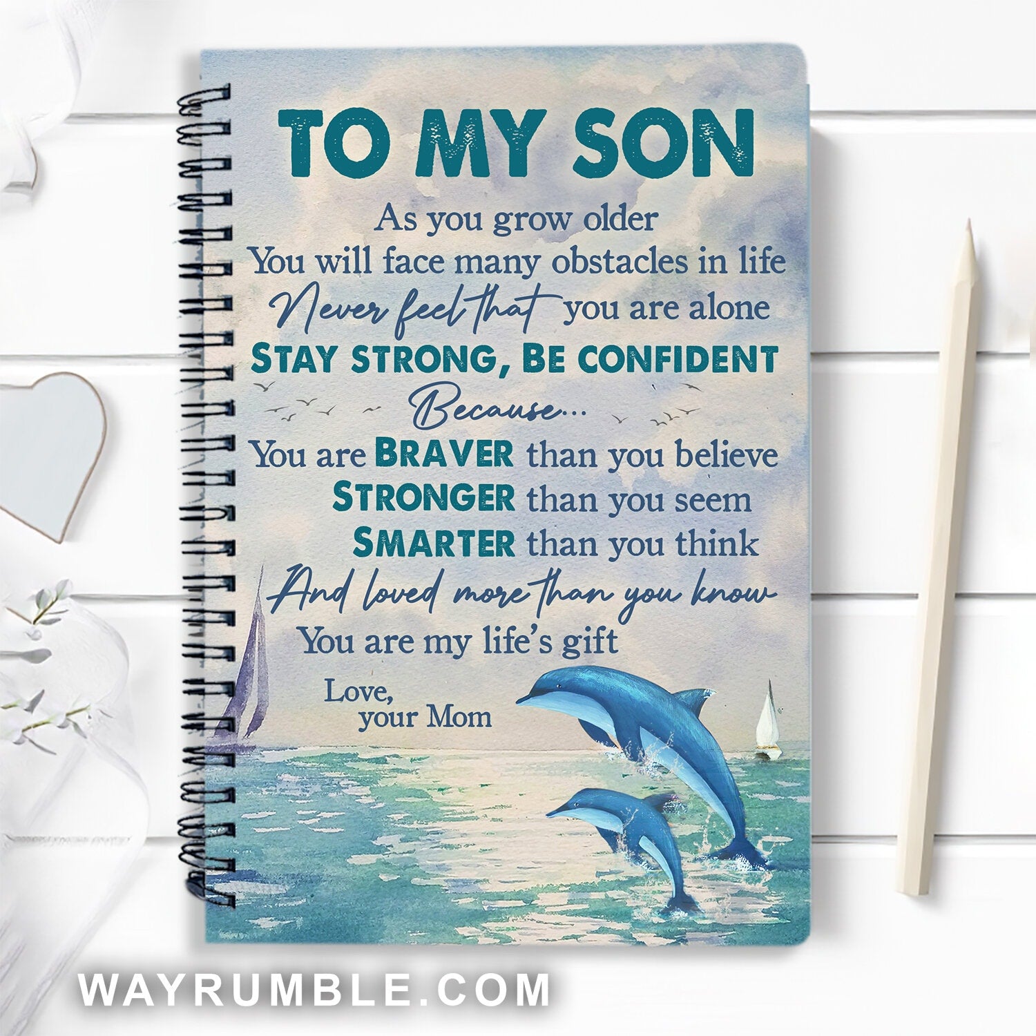 To my son, Dolphin painting, You are braver than you believe - Family Spiral Journal