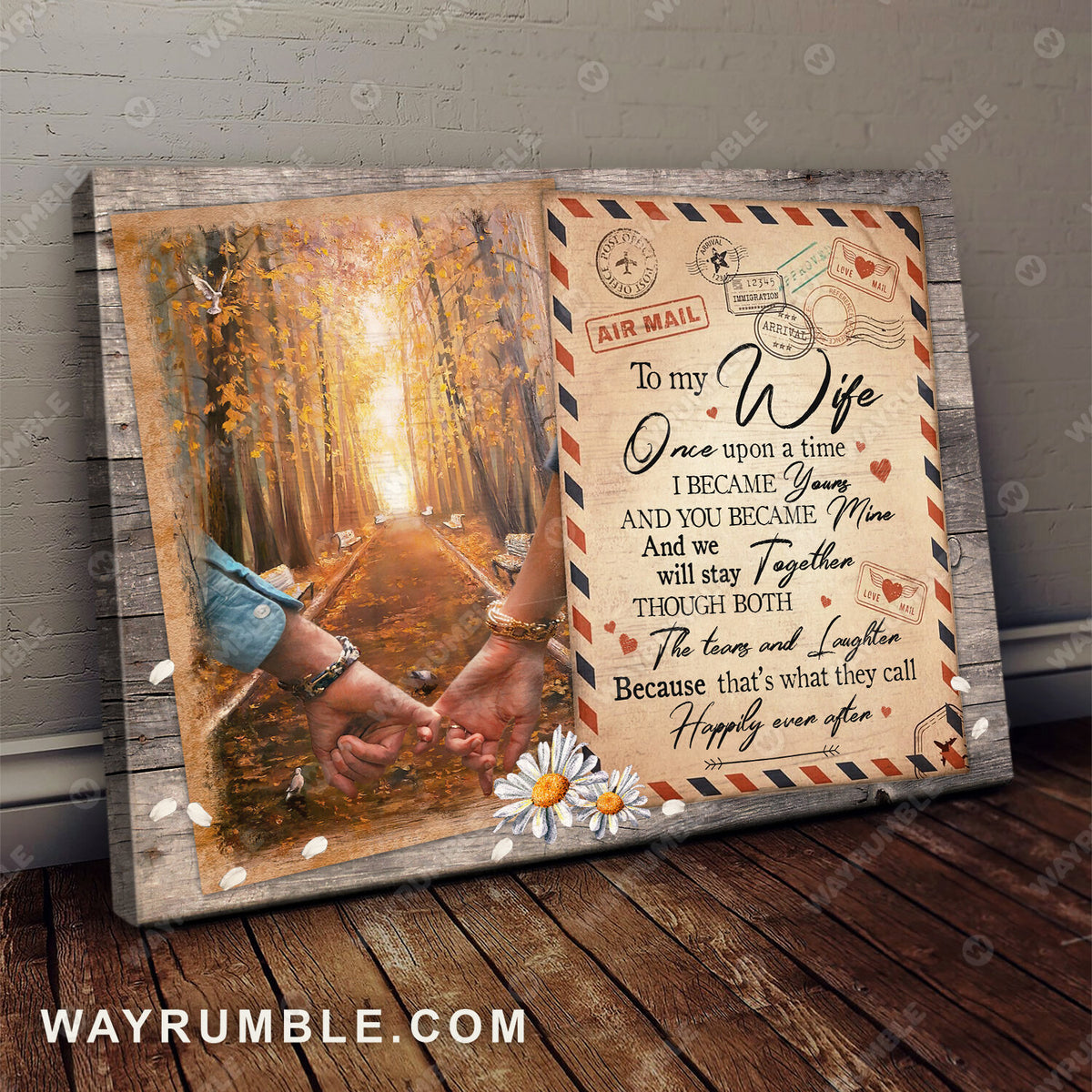 To my wife, Holding hands, Letter envelope, I become yours and you become mine - Couple Landscape Canvas Prints, Wall Art