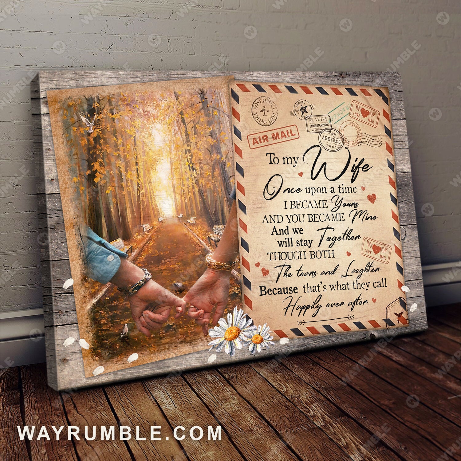 To my wife, Holding hands, Letter envelope, I become yours and you become mine - Couple Landscape Canvas Prints, Wall Art