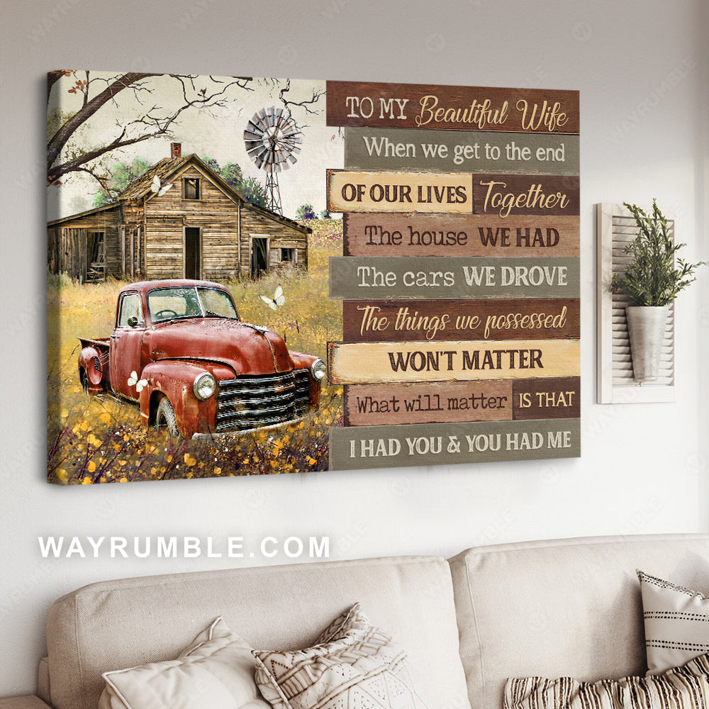To my wife, Ladybug car, Yellow flower field, I had you and you had me - Family Landscape Canvas Prints, Wall Art