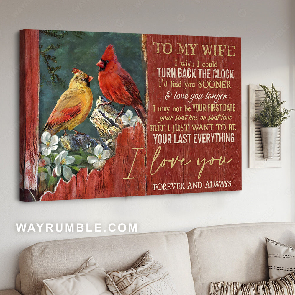 To my wife, White jasmine, Cardinal drawing, I love you forever and always - Family Landscape Canvas Prints, Wall Art