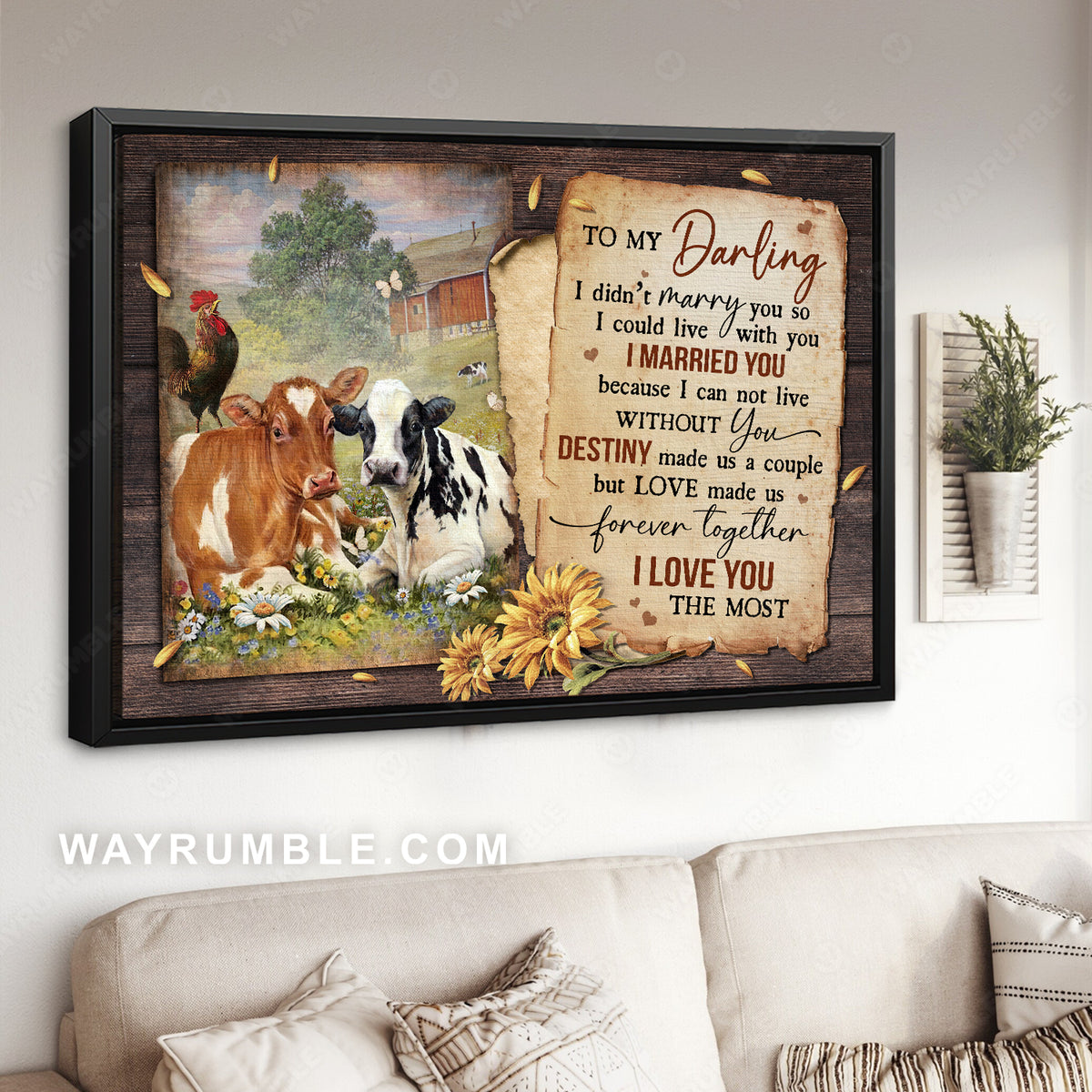 To my wife, Diary cow drawing, Green meadow, Love made us forever together - Family Landscape Canvas Prints, Wall Art