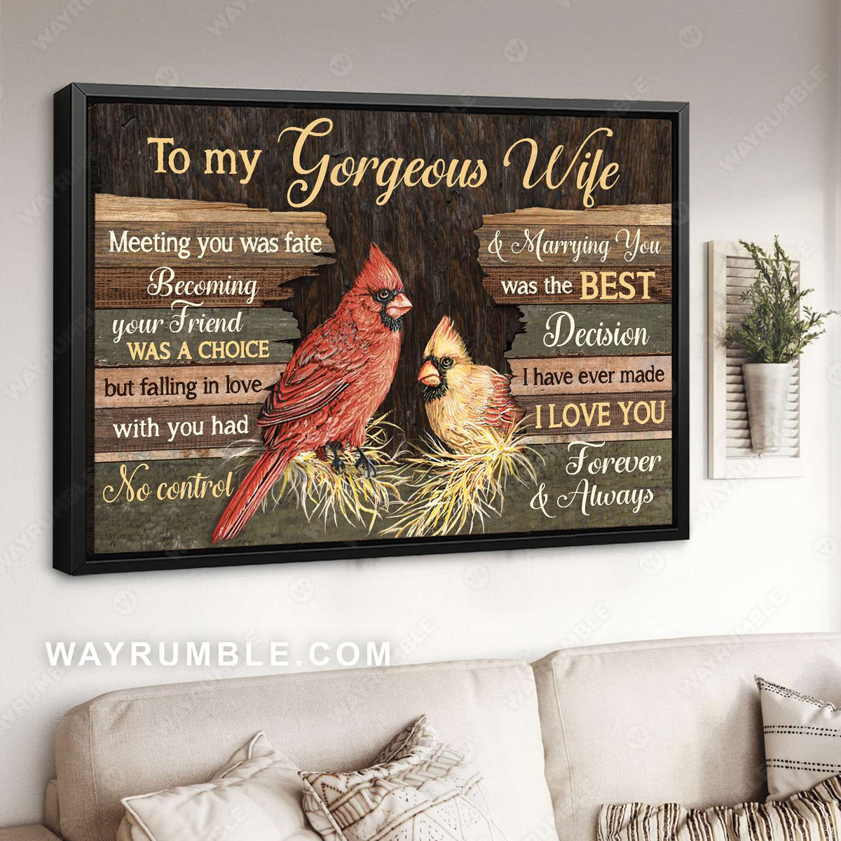 To my wife, Cardinal painting, Becoming your friend was a choice - Family Landscape Canvas Prints, Wall Art